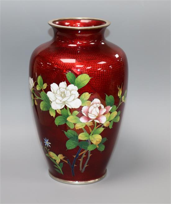 A Japanese silver wire cloisonne ginbari enamel vase, by Sato, early 20th century height 18cm